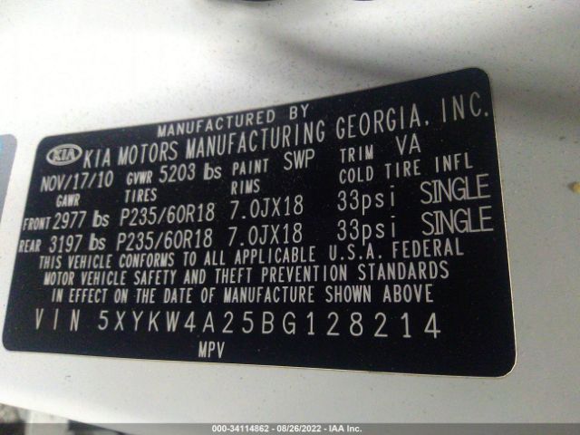 Photo 8 VIN: 5XYKW4A25BG128214 - KIA SORENTO 