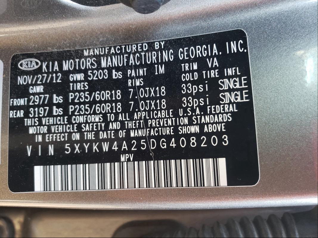 Photo 9 VIN: 5XYKW4A25DG408203 - KIA SORENTO SX 