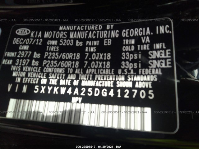 Photo 8 VIN: 5XYKW4A25DG412705 - KIA SORENTO 