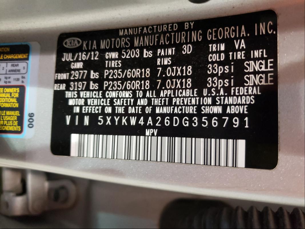 Photo 9 VIN: 5XYKW4A26DG356791 - KIA SORENTO SX 