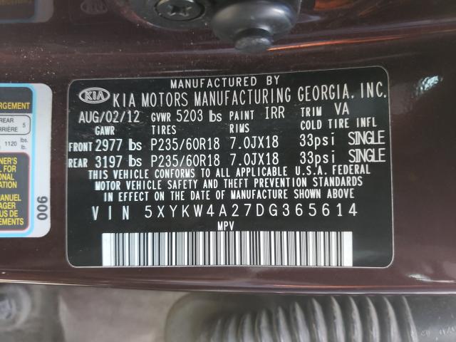 Photo 9 VIN: 5XYKW4A27DG365614 - KIA SORENTO SX 