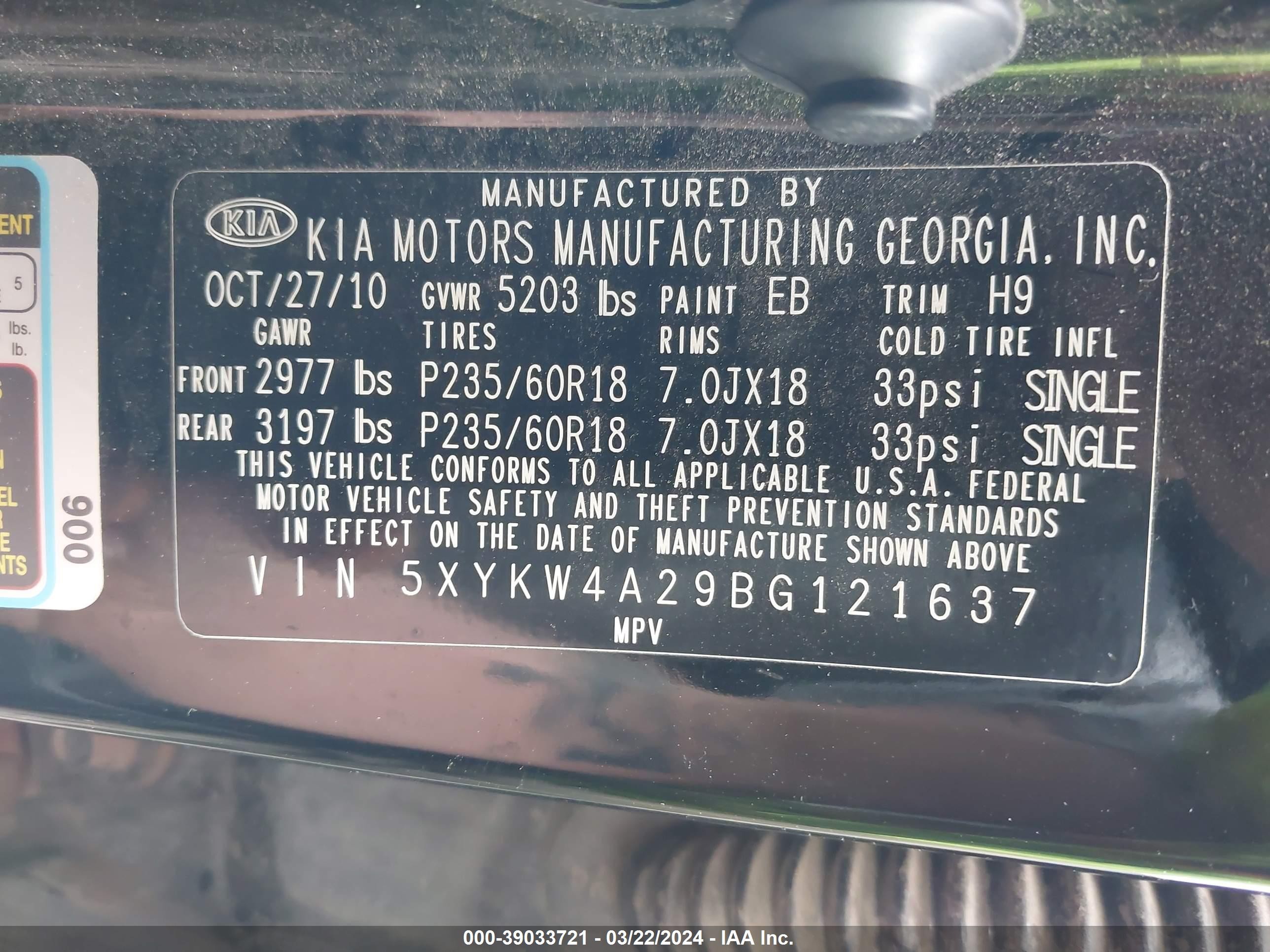 Photo 8 VIN: 5XYKW4A29BG121637 - KIA SORENTO 