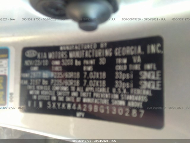 Photo 8 VIN: 5XYKW4A29BG130287 - KIA SORENTO 