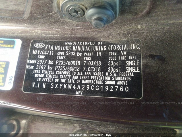 Photo 8 VIN: 5XYKW4A29CG192760 - KIA SORENTO 