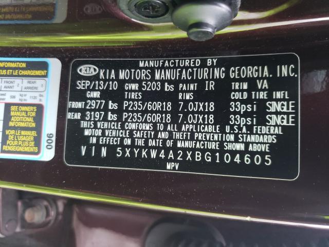 Photo 9 VIN: 5XYKW4A2XBG104605 - KIA SORENTO SX 