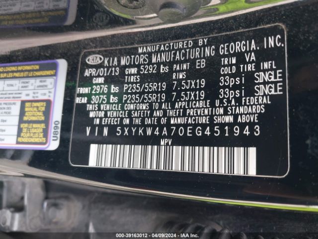 Photo 8 VIN: 5XYKW4A70EG451943 - KIA SORENTO 