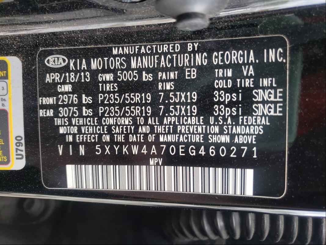 Photo 9 VIN: 5XYKW4A70EG460271 - KIA SORENTO SX 