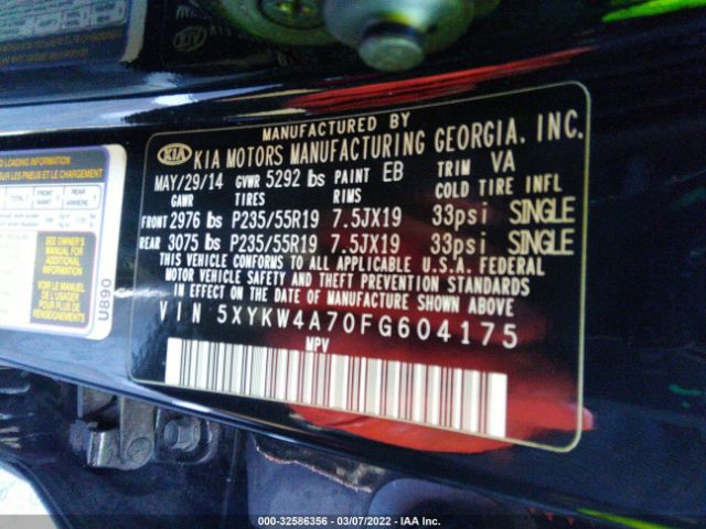 Photo 8 VIN: 5XYKW4A70FG604175 - KIA SORENTO 