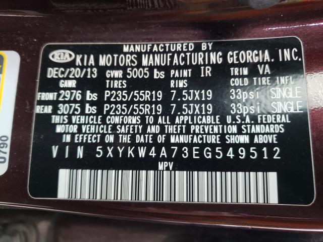 Photo 9 VIN: 5XYKW4A73EG549512 - KIA SORENTO SX 