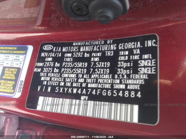 Photo 8 VIN: 5XYKW4A74FG654884 - KIA SORENTO 