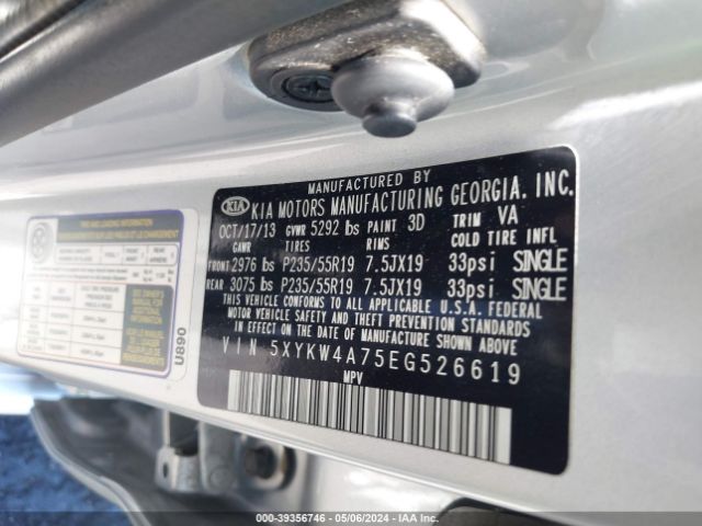 Photo 8 VIN: 5XYKW4A75EG526619 - KIA SORENTO 