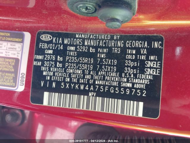 Photo 8 VIN: 5XYKW4A75FG559752 - KIA SORENTO 