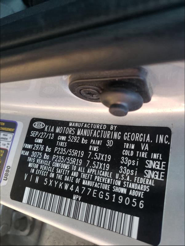 Photo 9 VIN: 5XYKW4A77EG519056 - KIA SORENTO SX 