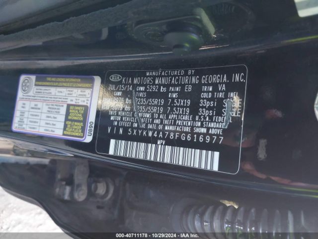 Photo 8 VIN: 5XYKW4A78FG616977 - KIA SORENTO 