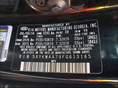 Photo 9 VIN: 5XYKW4A79FG613165 - KIA SORENTO 