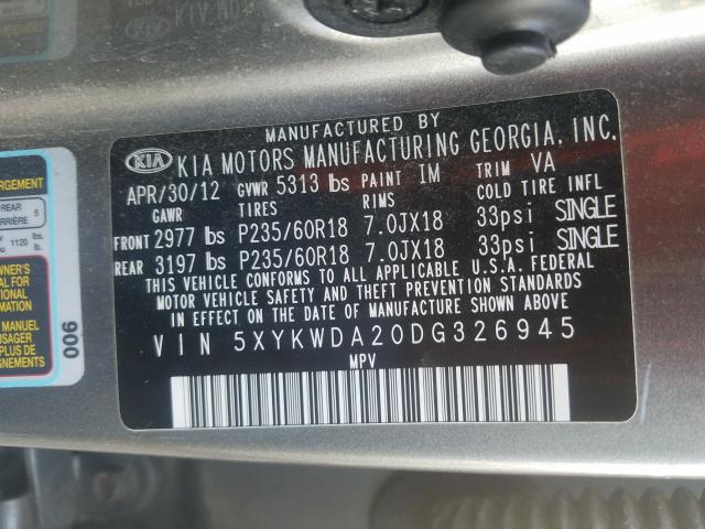 Photo 9 VIN: 5XYKWDA20DG326945 - KIA SORENTO SX 