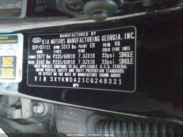 Photo 8 VIN: 5XYKWDA21CG248321 - KIA SORENTO 