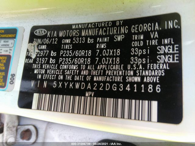 Photo 8 VIN: 5XYKWDA22DG341186 - KIA SORENTO 