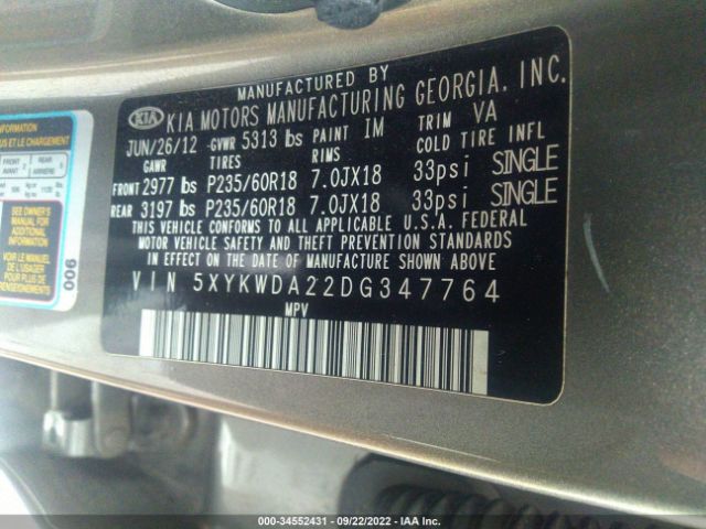 Photo 8 VIN: 5XYKWDA22DG347764 - KIA SORENTO 