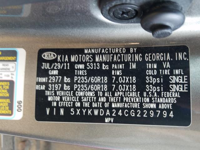 Photo 9 VIN: 5XYKWDA24CG229794 - KIA SORENTO SX 