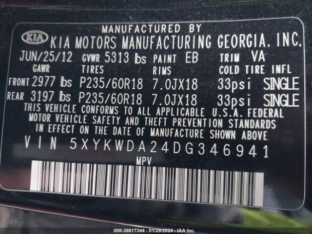 Photo 8 VIN: 5XYKWDA24DG346941 - KIA SORENTO 