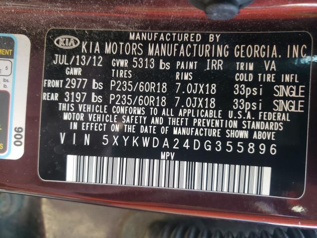 Photo 9 VIN: 5XYKWDA24DG355896 - KIA SORENTO SX 