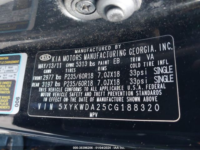 Photo 8 VIN: 5XYKWDA25CG188320 - KIA SORENTO 