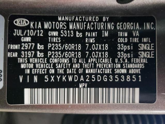 Photo 12 VIN: 5XYKWDA25DG353851 - KIA SORENTO SX 