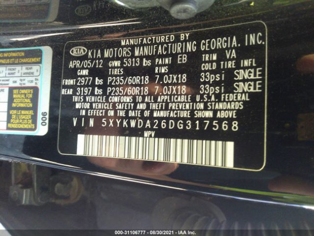 Photo 8 VIN: 5XYKWDA26DG317568 - KIA SORENTO 