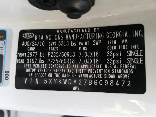 Photo 9 VIN: 5XYKWDA27BG098472 - KIA SORENTO SX 