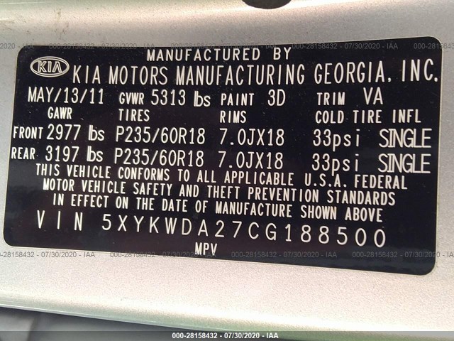 Photo 8 VIN: 5XYKWDA27CG188500 - KIA SORENTO 