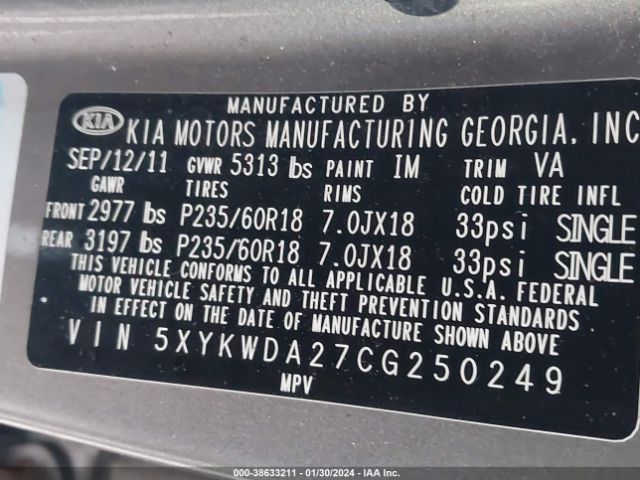 Photo 8 VIN: 5XYKWDA27CG250240 - KIA SORENTO 