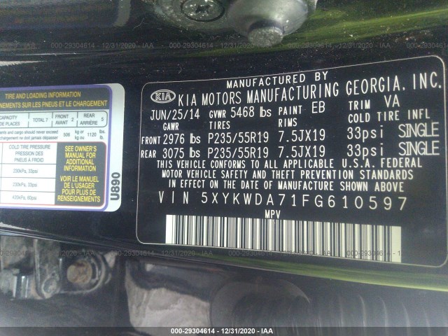 Photo 8 VIN: 5XYKWDA71FG610597 - KIA SORENTO 