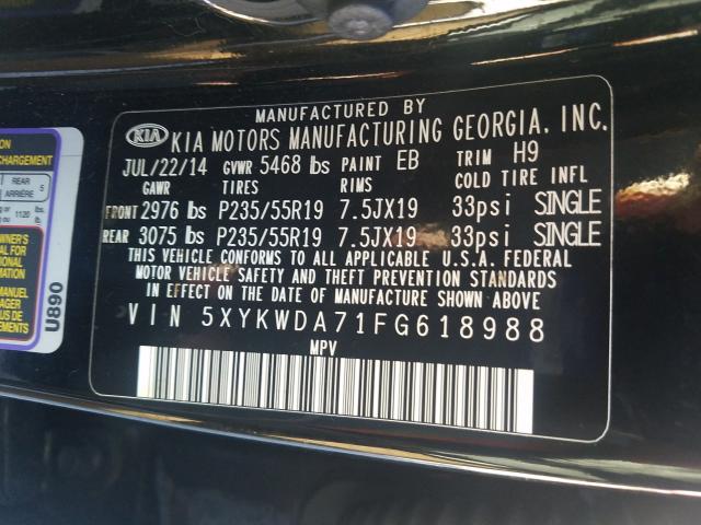 Photo 9 VIN: 5XYKWDA71FG618988 - KIA SORENTO 