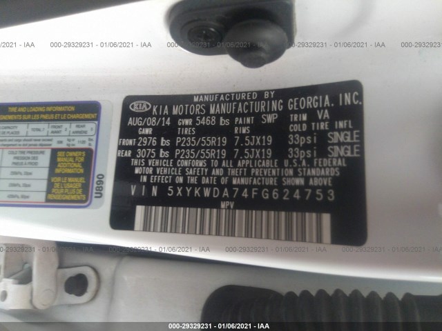 Photo 8 VIN: 5XYKWDA74FG624753 - KIA SORENTO 