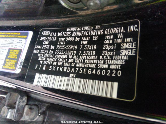 Photo 8 VIN: 5XYKWDA75EG460220 - KIA SORENTO 