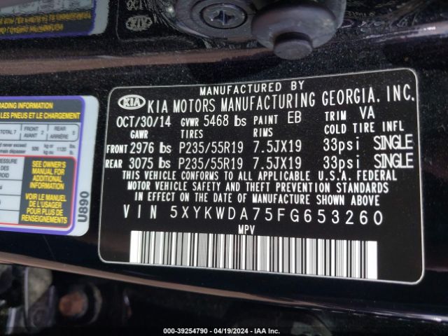 Photo 8 VIN: 5XYKWDA75FG653260 - KIA SORENTO 