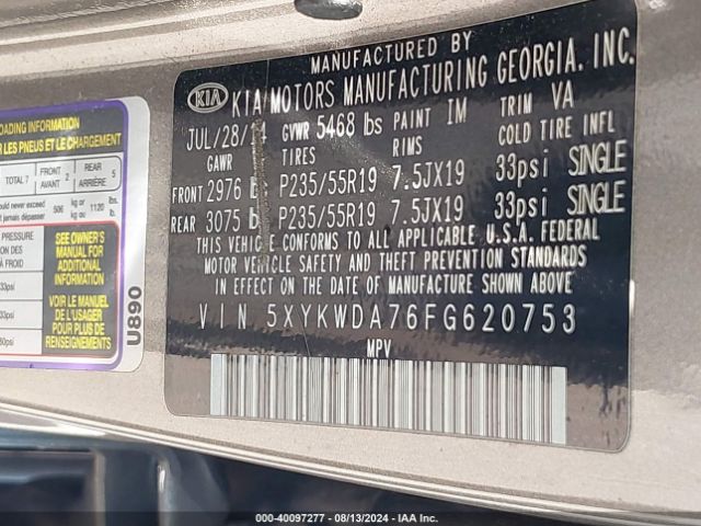 Photo 8 VIN: 5XYKWDA76FG620753 - KIA SORENTO 