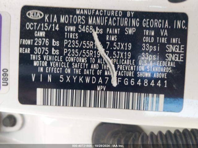 Photo 8 VIN: 5XYKWDA76FG648441 - KIA SORENTO 