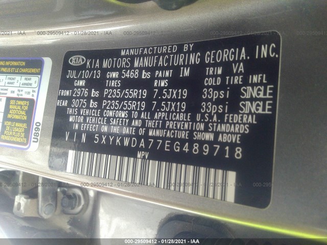 Photo 8 VIN: 5XYKWDA77EG489718 - KIA SORENTO 