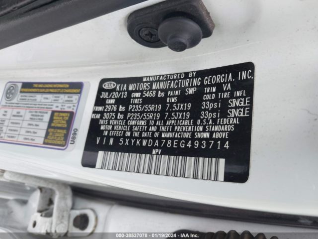 Photo 8 VIN: 5XYKWDA78EG493714 - KIA SORENTO 