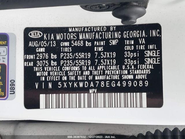 Photo 8 VIN: 5XYKWDA78EG499089 - KIA SORENTO 