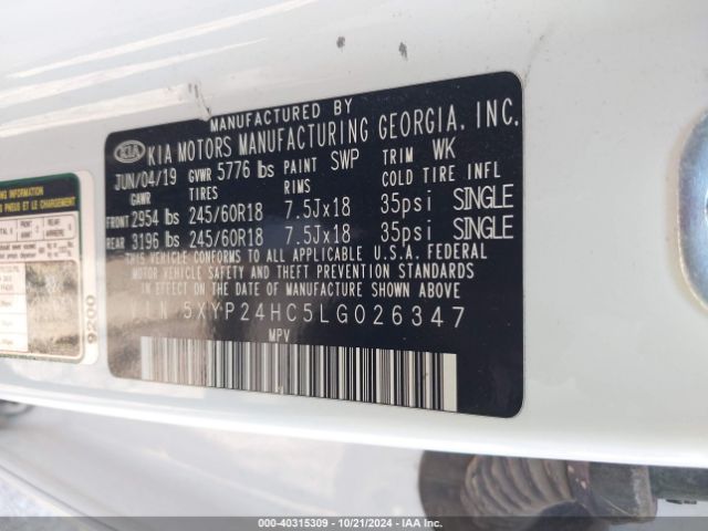 Photo 8 VIN: 5XYP24HC5LG026347 - KIA TELLURIDE 