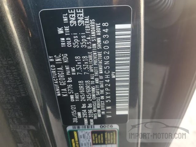 Photo 12 VIN: 5XYP24HC5NG206348 - KIA TELLURIDE 