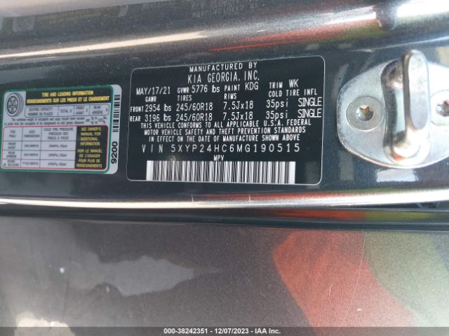 Photo 8 VIN: 5XYP24HC6MG190515 - KIA TELLURIDE 