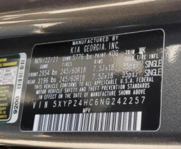 Photo 9 VIN: 5XYP24HC6NG242257 - KIA TELLURIDE 