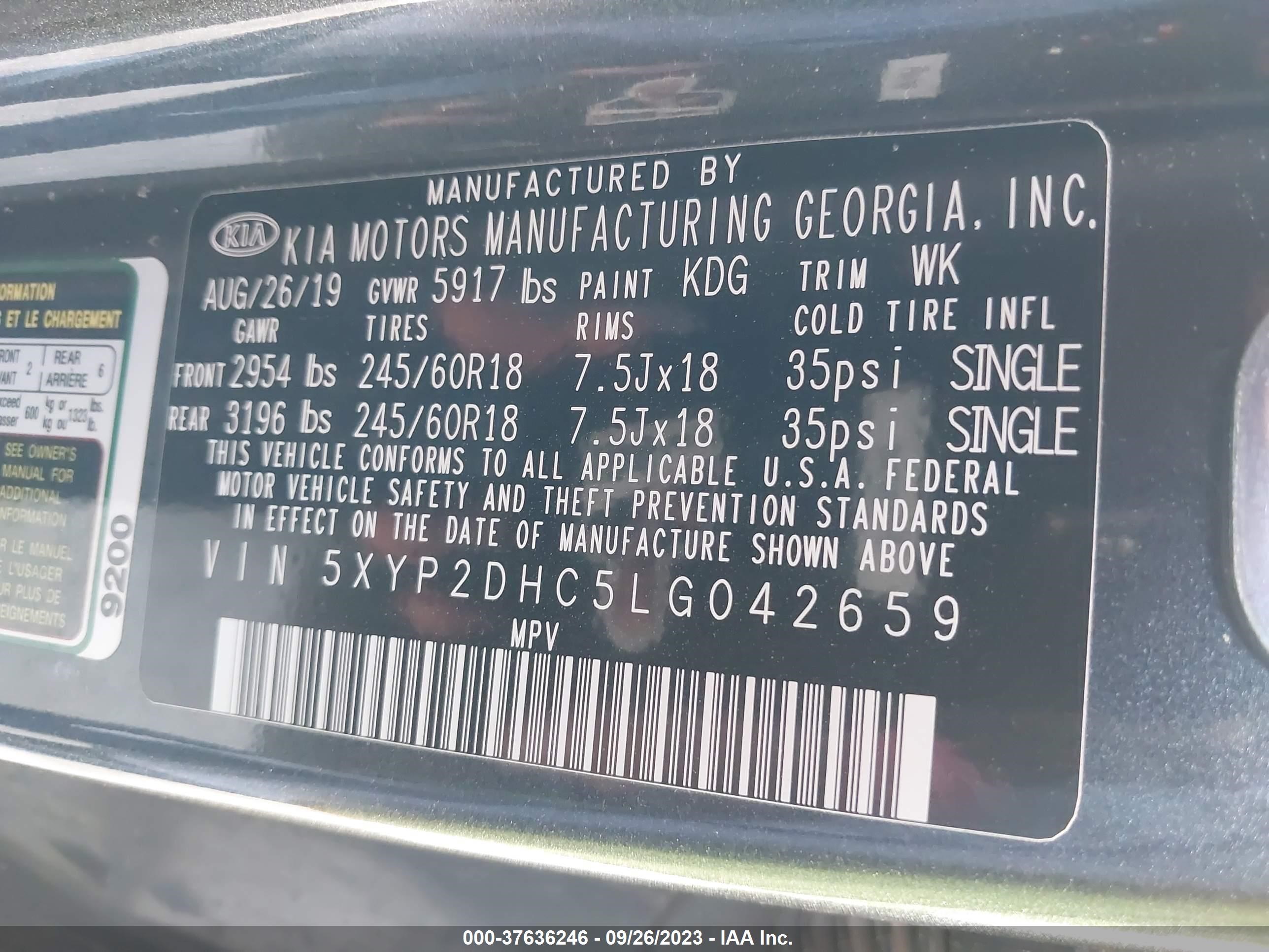 Photo 8 VIN: 5XYP2DHC5LG042659 - KIA TELLURIDE 