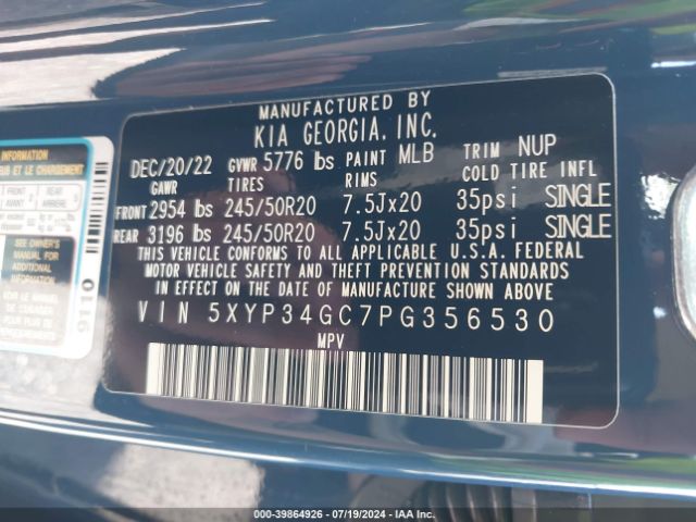 Photo 8 VIN: 5XYP34GC7PG356530 - KIA TELLURIDE 