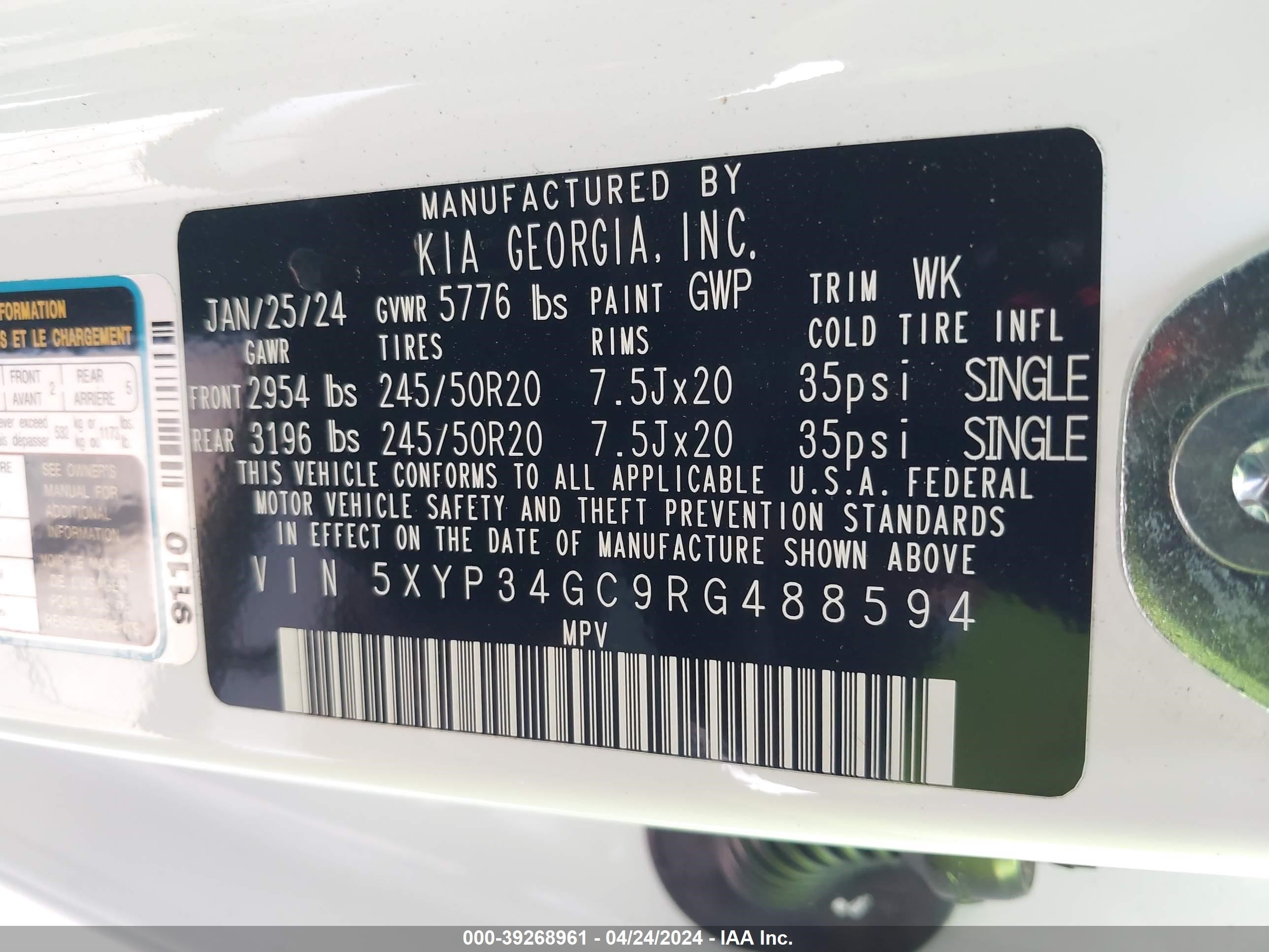 Photo 8 VIN: 5XYP34GC9RG488594 - KIA TELLURIDE 