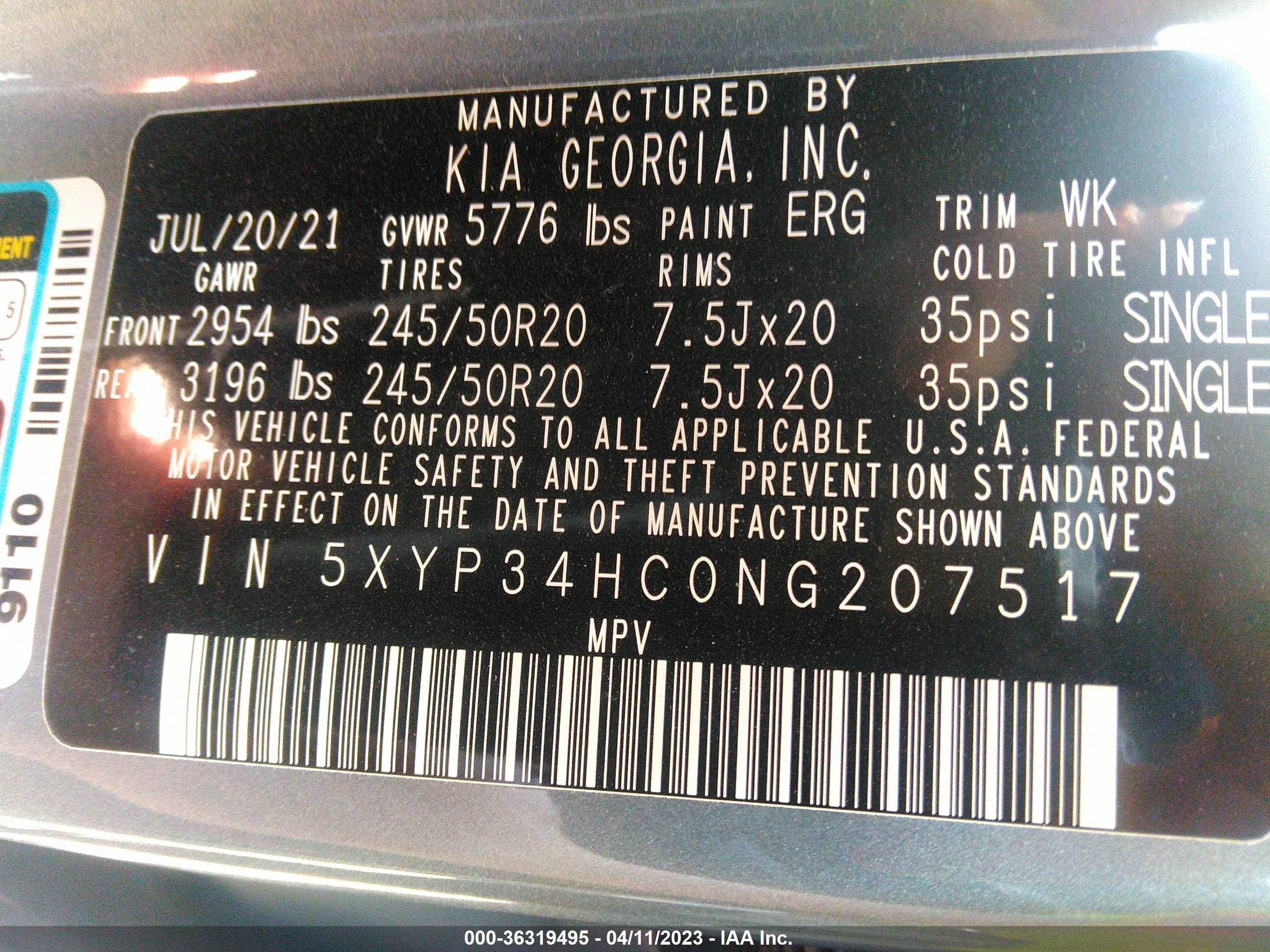 Photo 8 VIN: 5XYP34HC0NG207517 - KIA TELLURIDE 